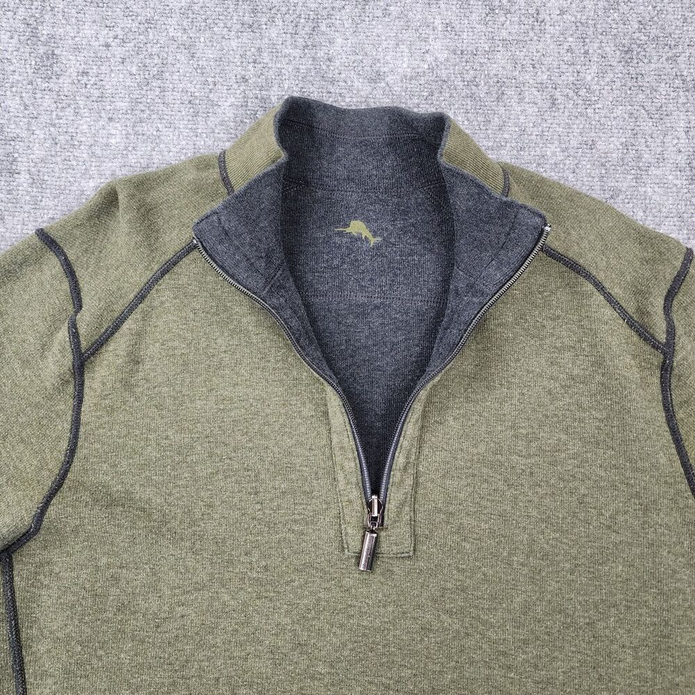 Tommy Bahama Sweater Mens XL Green Gray Flipsider 1/2 Zip Reversible Pullover - Picture 11 of 16